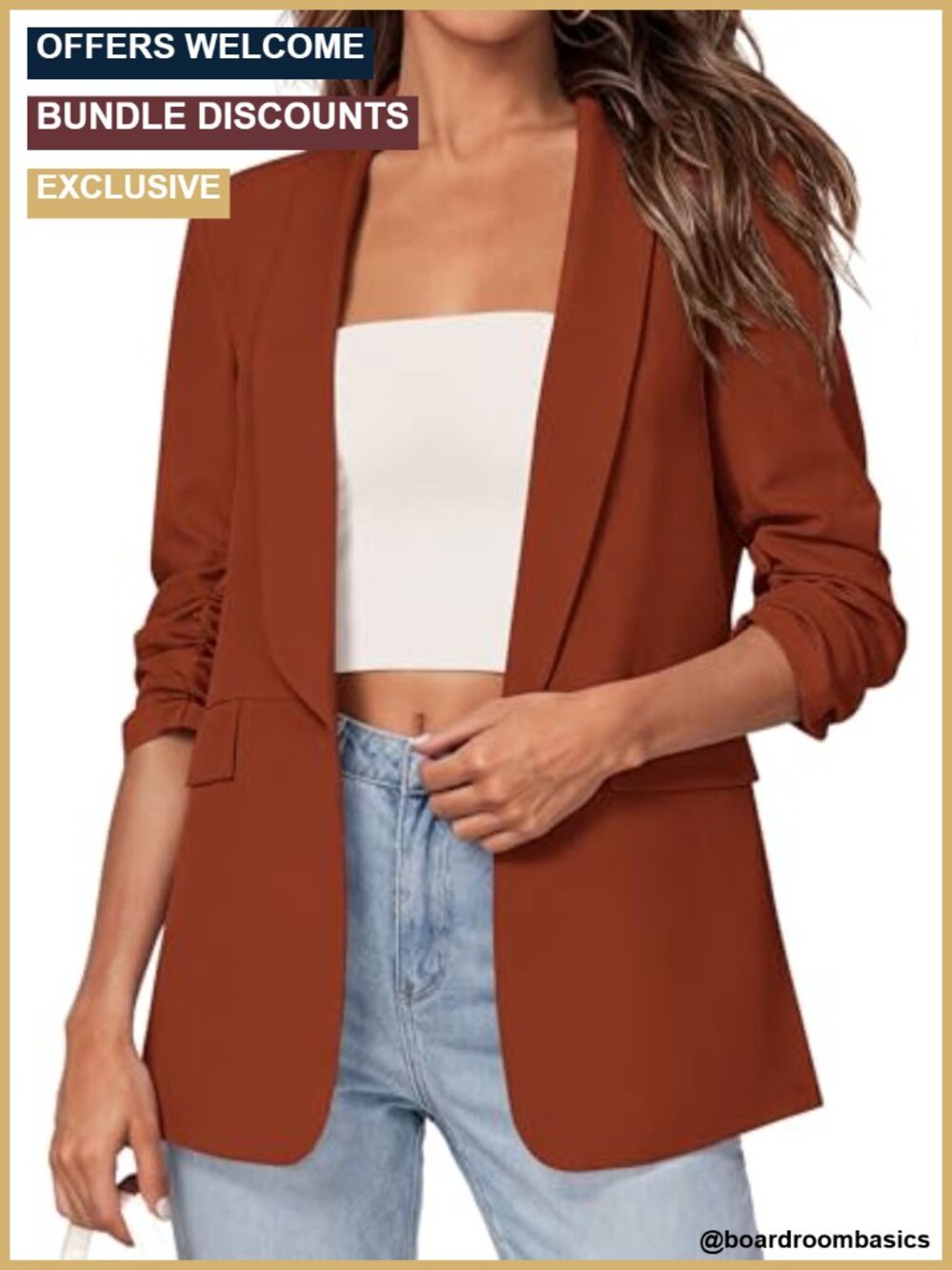 Women's Business Casual Blazer Shawl Lapel 3/4 Sleeve Slim Fit